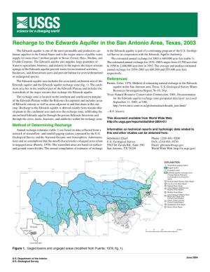 Recharge to the Edwards Aquifer in the San Antonio Area, Texas, 2003