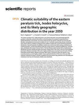 Climatic Suitability of the Eastern Paralysis Tick, Ixodes Holocyclus, and Its Likely Geographic Distribution in the Year 2050 Ram K