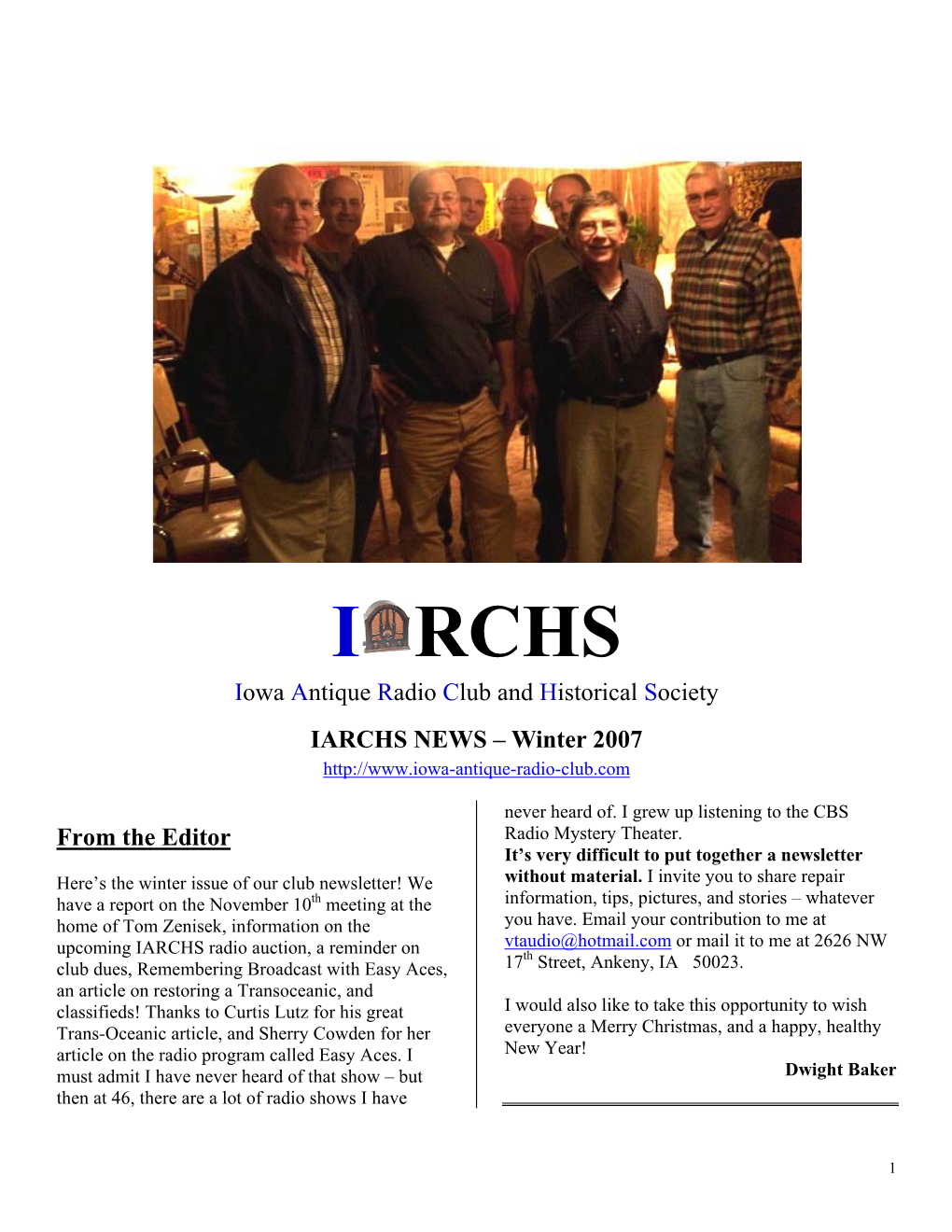 IARCHS NEWS – Winter 2007