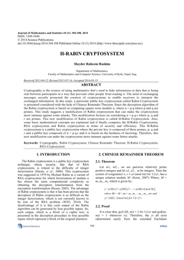 H-Rabin Cryptosystem