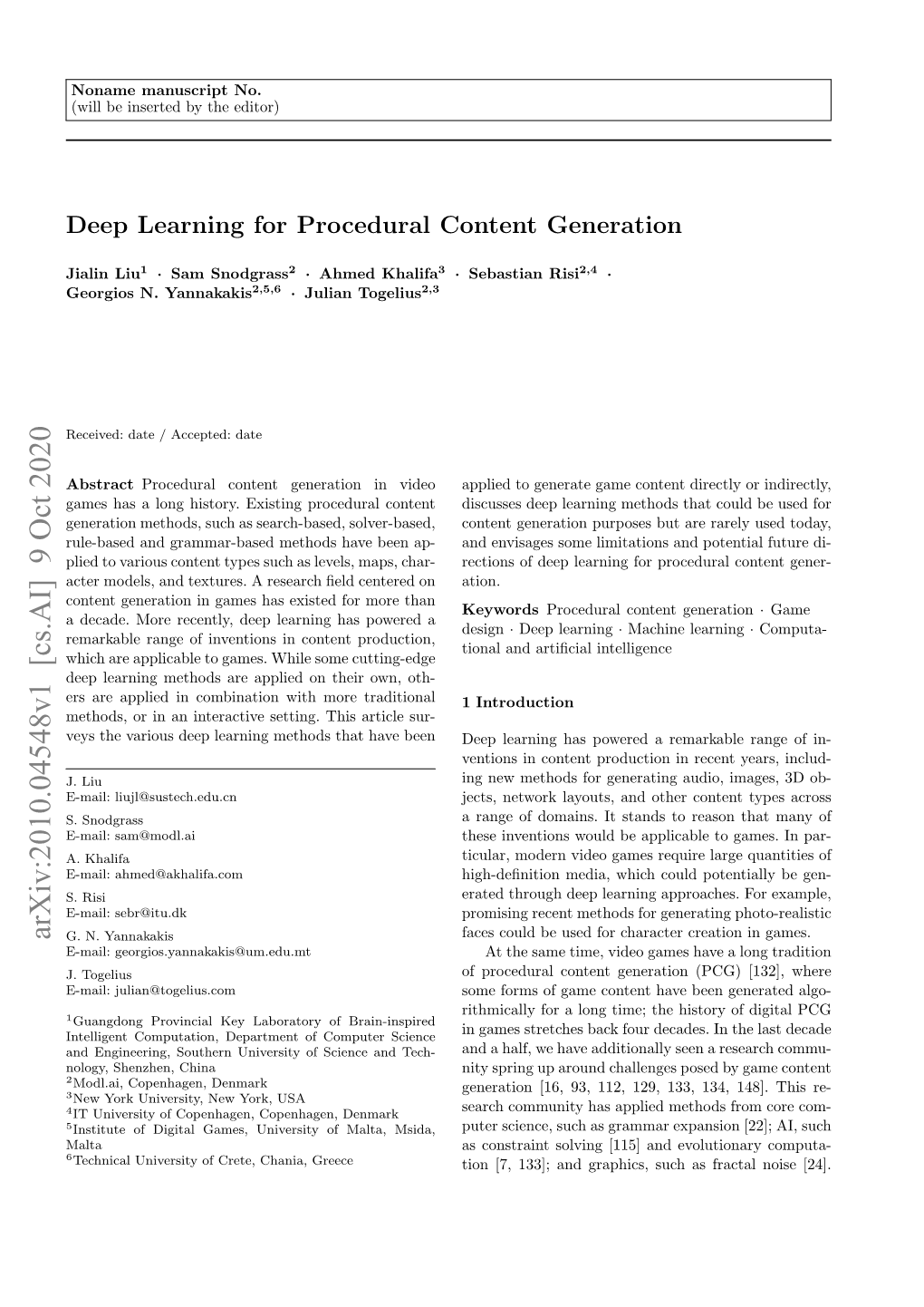 Deep Learning for Procedural Content Generation