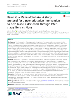 Kaumātua Mana Motuhake: a Study Protocol for a Peer Education Intervention to Help Māori Elders Work Through Later- Stage Life Transitions John G