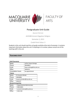 Postgraduate Unit Guide
