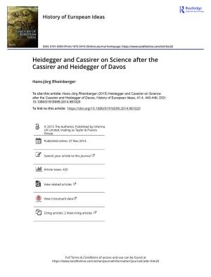 Heidegger and Cassirer on Science After the Cassirer and Heidegger of Davos