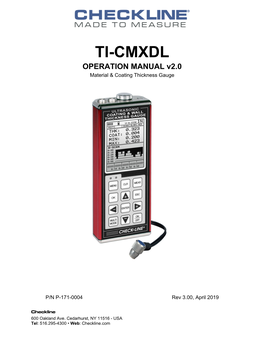 TI-CMXDL OPERATION MANUAL V2.0 Material & Coating Thickness Gauge