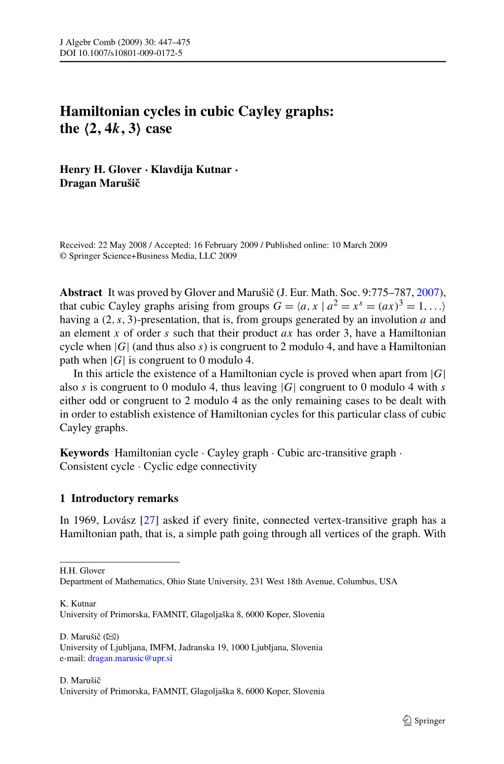 Hamiltonian Cycles in Cubic Cayley Graphs: the �2, 4K,3� Case