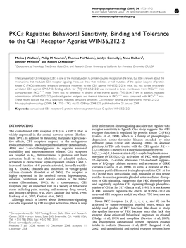 Regulates Behavioral Sensitivity, Binding and Tolerance to the CB1 Receptor Agonist WIN55,212-2