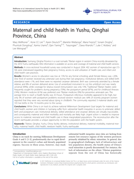 Maternal and Child Health in Yushu, Qinghai Province, China