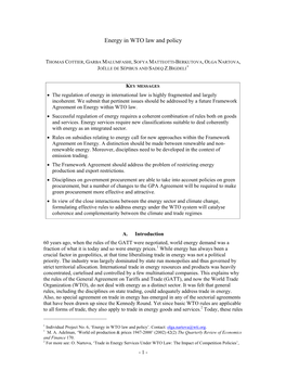 Energy in WTO Law and Policy