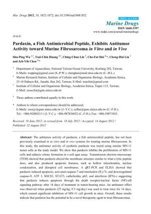 Pardaxin, a Fish Antimicrobial Peptide, Exhibits Antitumor Activity Toward Murine Fibrosarcoma in Vitro and in Vivo