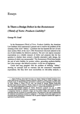 Is There a Design Defect in the Restatement (Third) of Torts: Productsliability?
