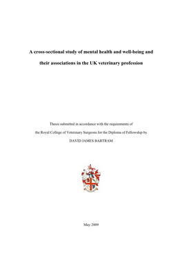 A Cross-Sectional Study of Mental Health and Well-Being and Their Associations in the UK Veterinary Profession