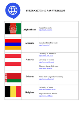 INTERNATIONAL PARTNERSHIPS Afghanistan Armenia Austria