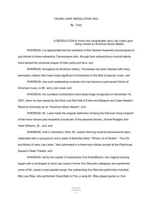 HOUSE JOINT RESOLUTION 1003 by Todd a RESOLUTION To