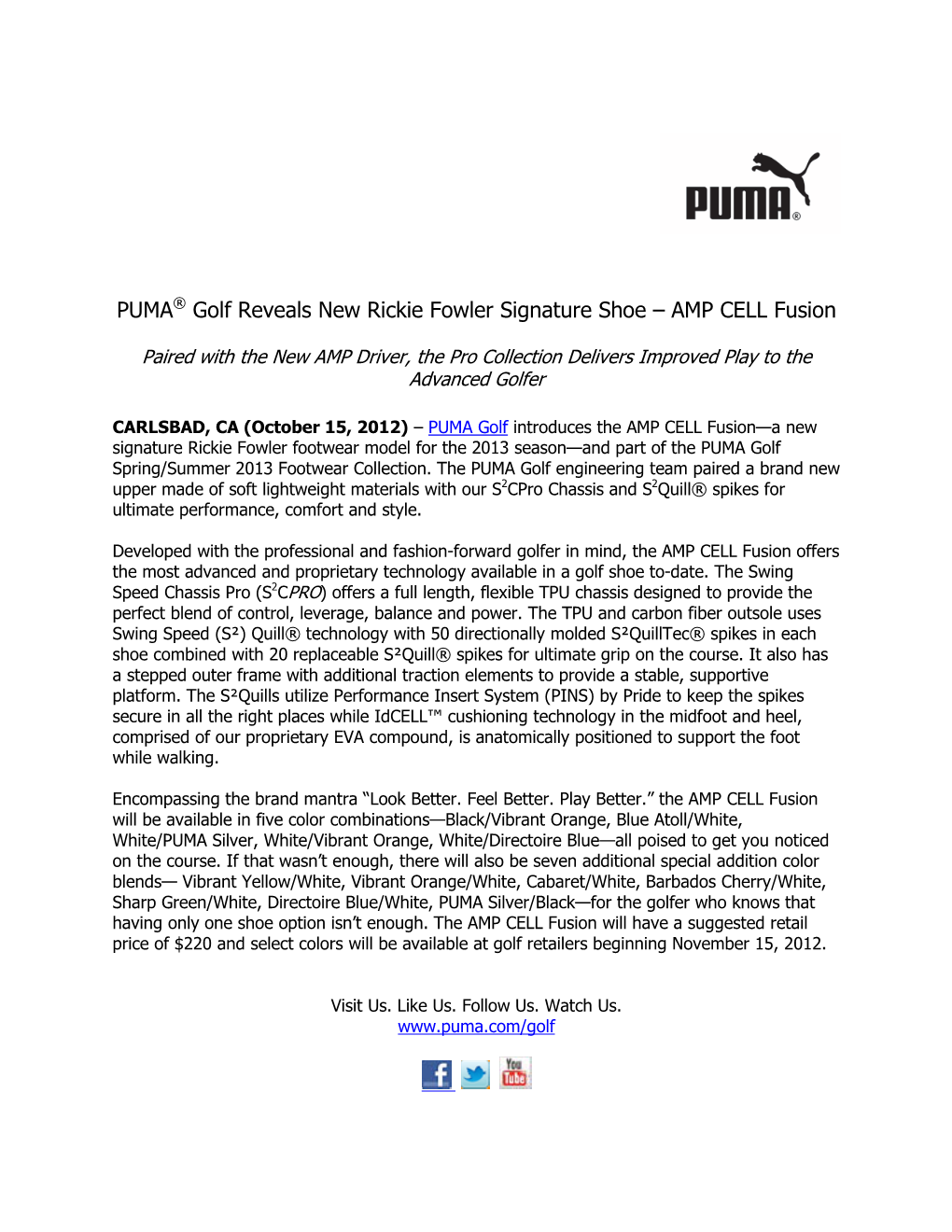 PUMA® Golf Reveals New Rickie Fowler Signature Shoe – AMP CELL Fusion