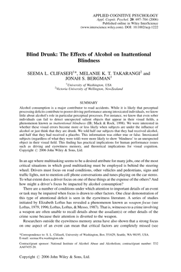 Blind Drunk: the Effects of Alcohol on Inattentional Blindness