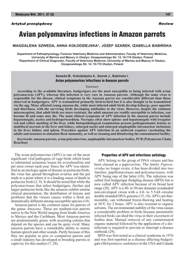 Avian Polyomavirus Infections in Amazon Parrots