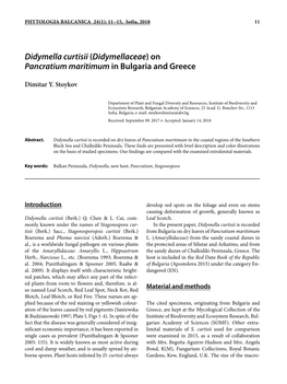 Didymella Curtisii (Didymellaceae) on Pancratium Maritimum in Bulgaria and Greece