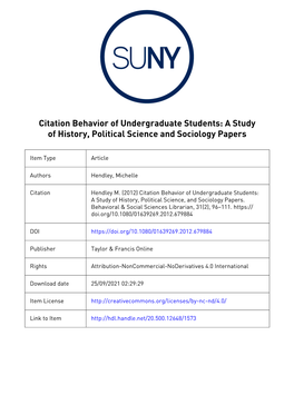 Citation Behavior of Undergraduate Students: a Study of History, Political Science and Sociology Papers