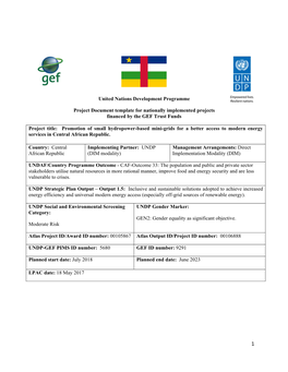 Project Document Template for Nationally Implemented Projects Financed by the GEF Trust Funds