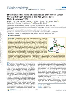 Structural and Functional Characterization of Sulfonium Carbon− Oxygen Hydrogen Bonding in the Deoxyamino Sugar Methyltransferase Tylm1 Robert J