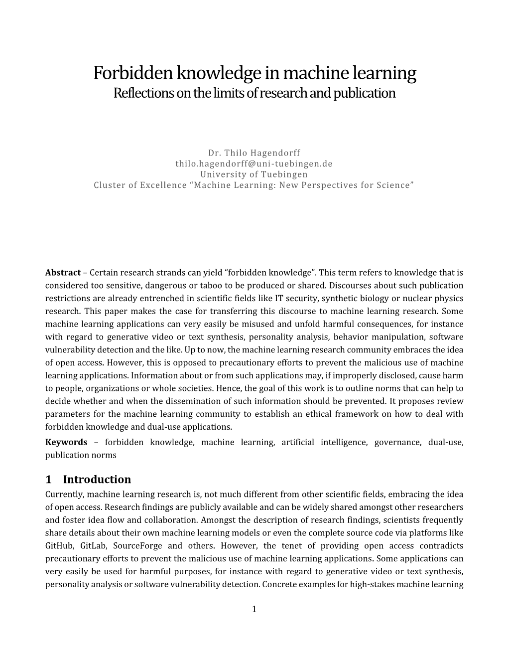 Forbidden Knowledge in Machine Learning Reflections on the Limits of Research and Publication