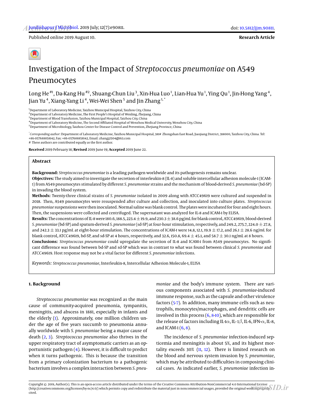 Investigation of the Impact of Streptococcus Pneumoniae on A549 Pneumocytes