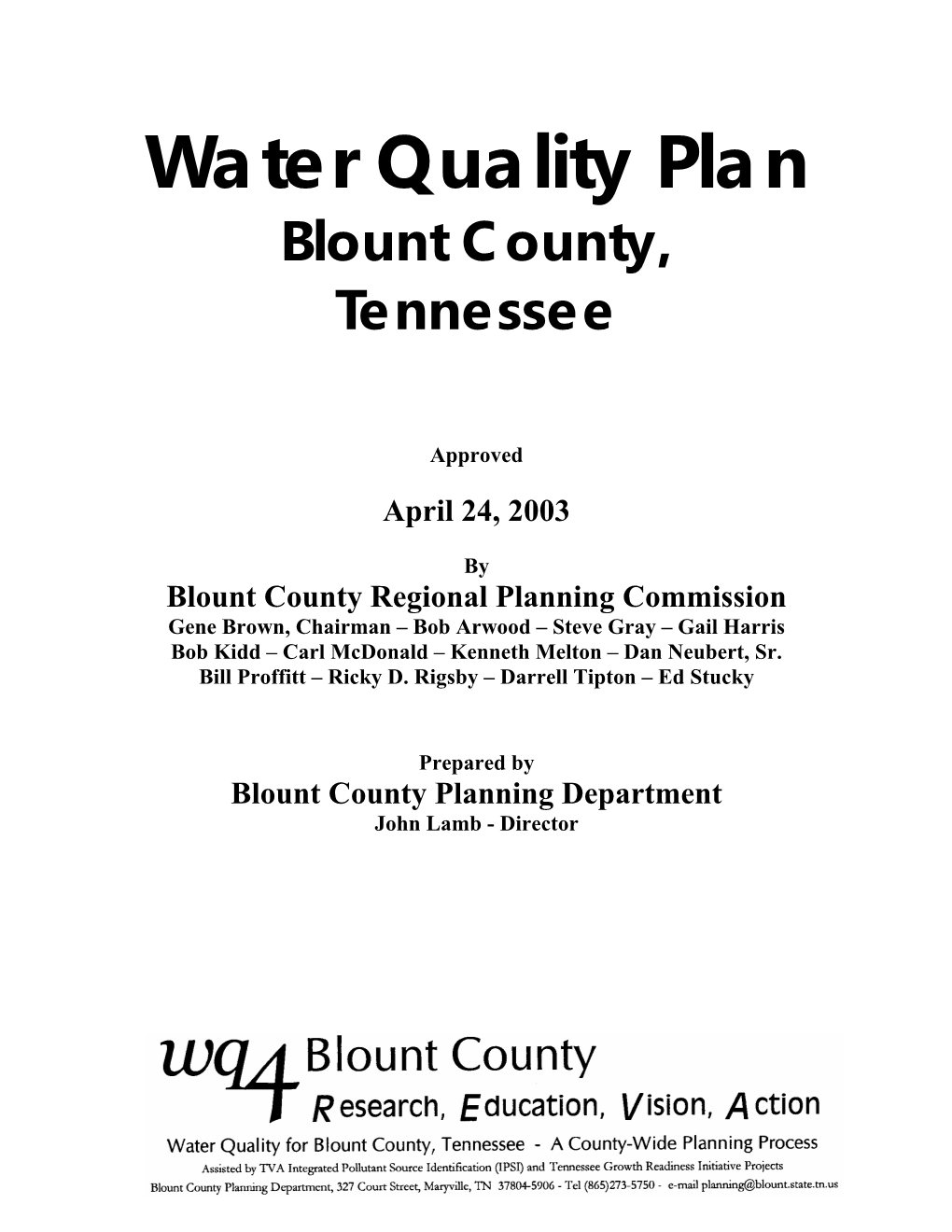 Water Quality Plan Blount County, Tennessee