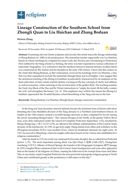 Lineage Construction of the Southern School from Zhongli Quan to Liu Haichan and Zhang Boduan