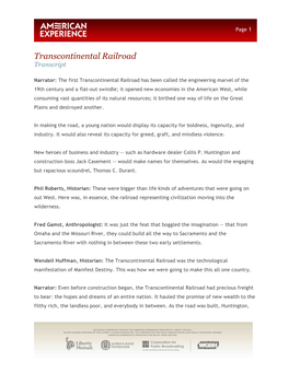 Transcontinental Railroad Transcript