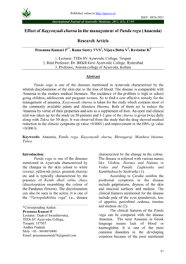 Effect of Kayyonyadi Churna in the Management of Pandu Roga (Anaemia)