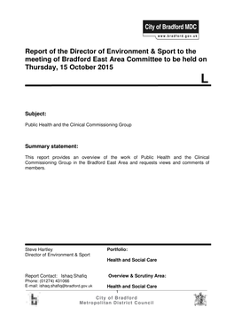 Report of the Director of Environment & Sport to the Meeting of Bradford