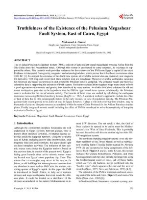 Truthfulness of the Existence of the Pelusium Megashear Fault System, East of Cairo, Egypt