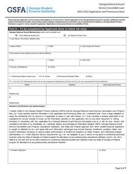 Georgia National Guard Service Cancelable Loan 2021-2022 Application and Promissory Note