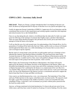 CRWUA 2013 – Secretary Sally Jewell