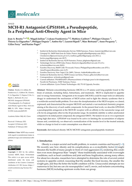 MCH-R1 Antagonist GPS18169, a Pseudopeptide, Is a Peripheral Anti-Obesity Agent in Mice