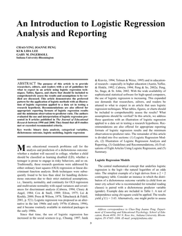 An Introduction to Logistic Regression Analysis and Reporting M