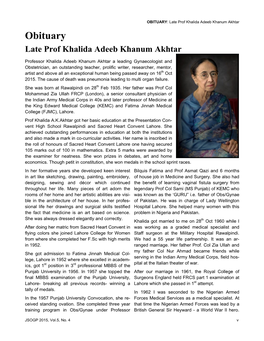 Obituary Late Prof Khalida Adeeb Khanum Akhtar