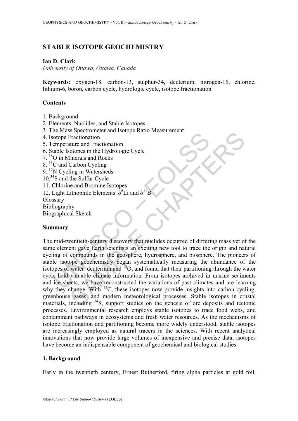 Stable Isotope Geochemistry - Ian D