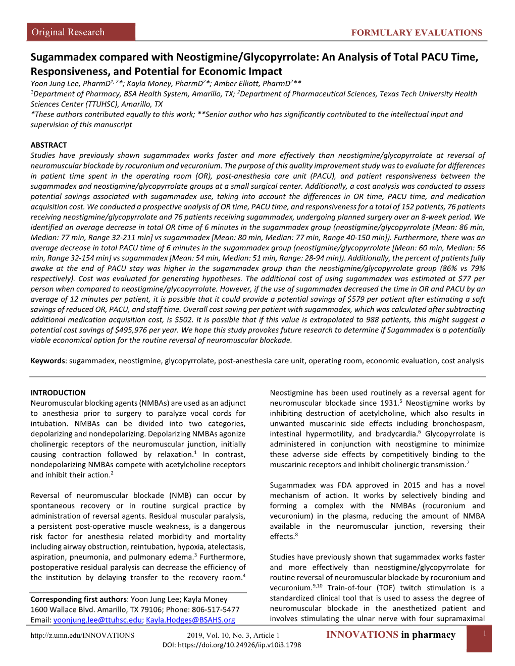 Sugammadex Compared with Neostigmine/Glycopyrrolate