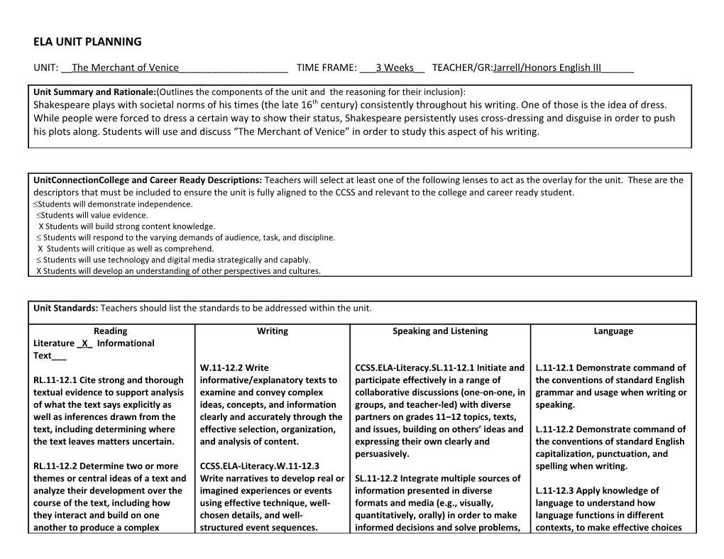 Phase II: UNIT PLANNING