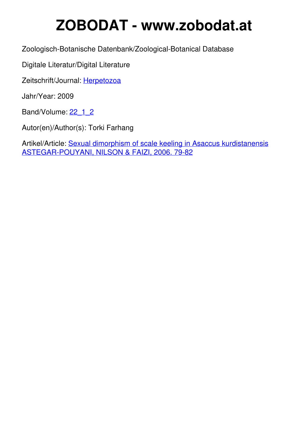 Sexual Dimorphism of Scale Keeling in Asaccus Kurdistanensis NILSON