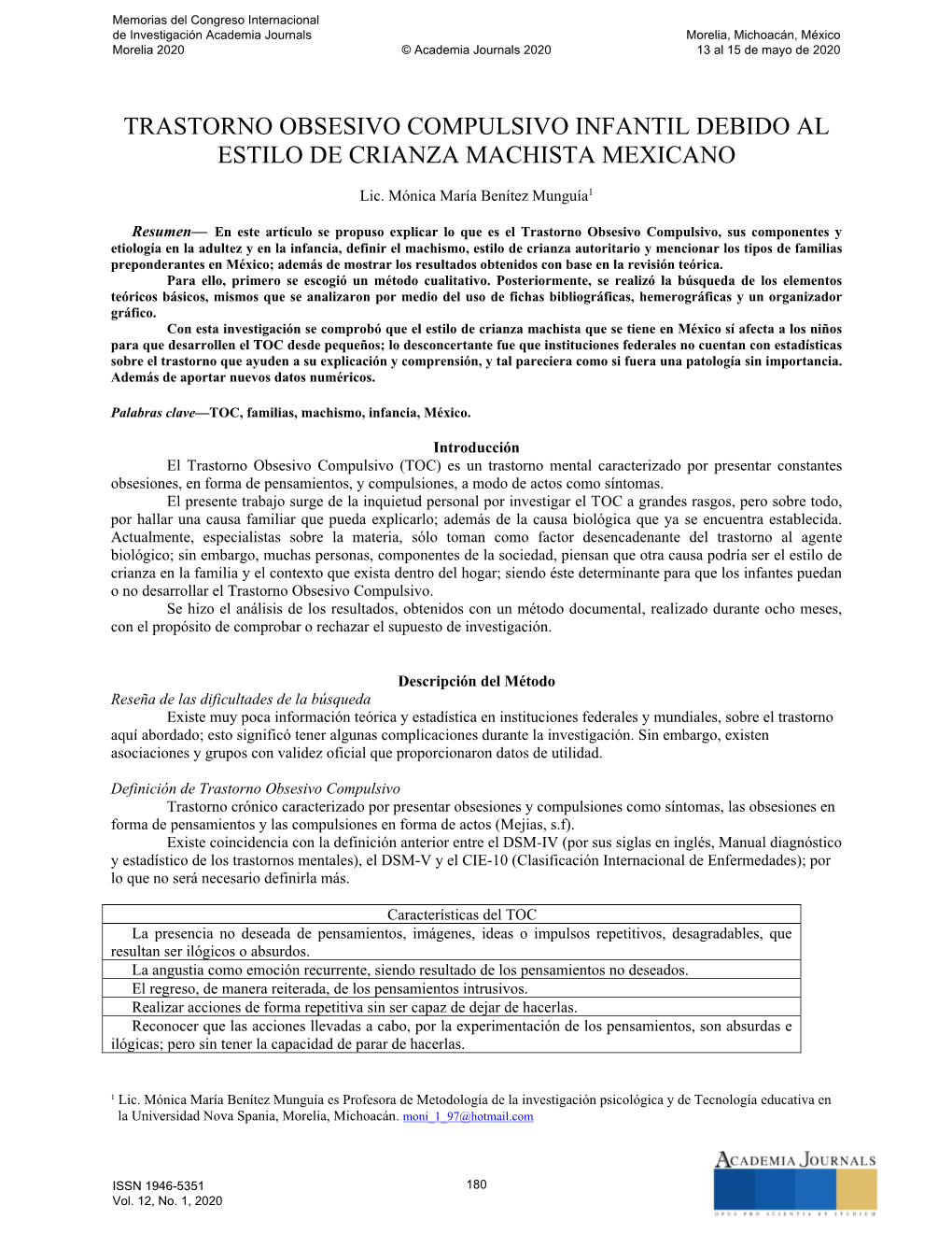 Trastorno Obsesivo Compulsivo Infantil Debido Al Estilo De Crianza Machista Mexicano