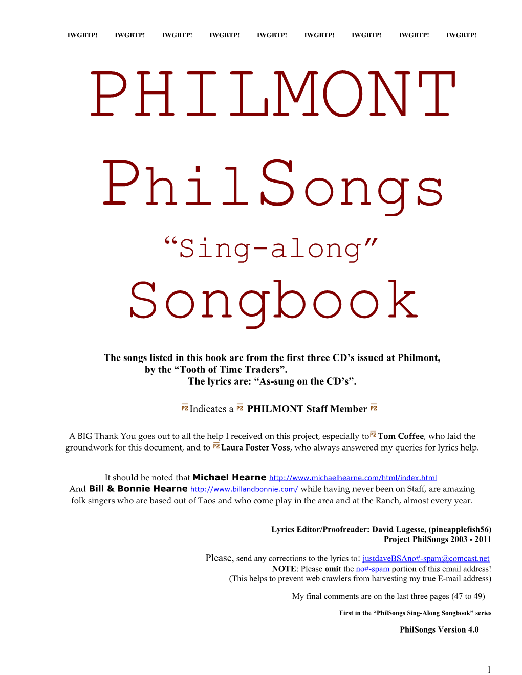 Philmont Philsongs Song Book