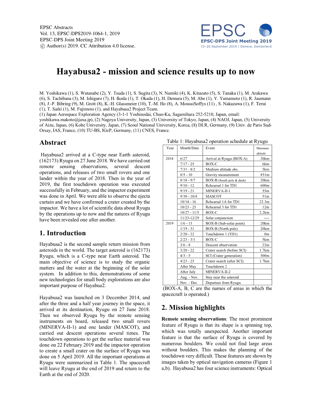 Hayabusa2 - Mission and Science Results up to Now