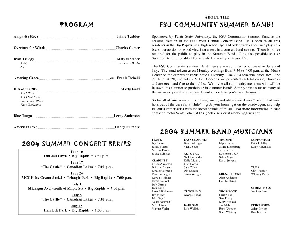 2004 Summer Band Concert Series Programs