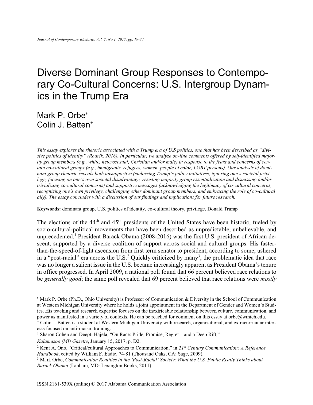 Diverse Dominant Group Responses to Contemporary Co-Cultural
