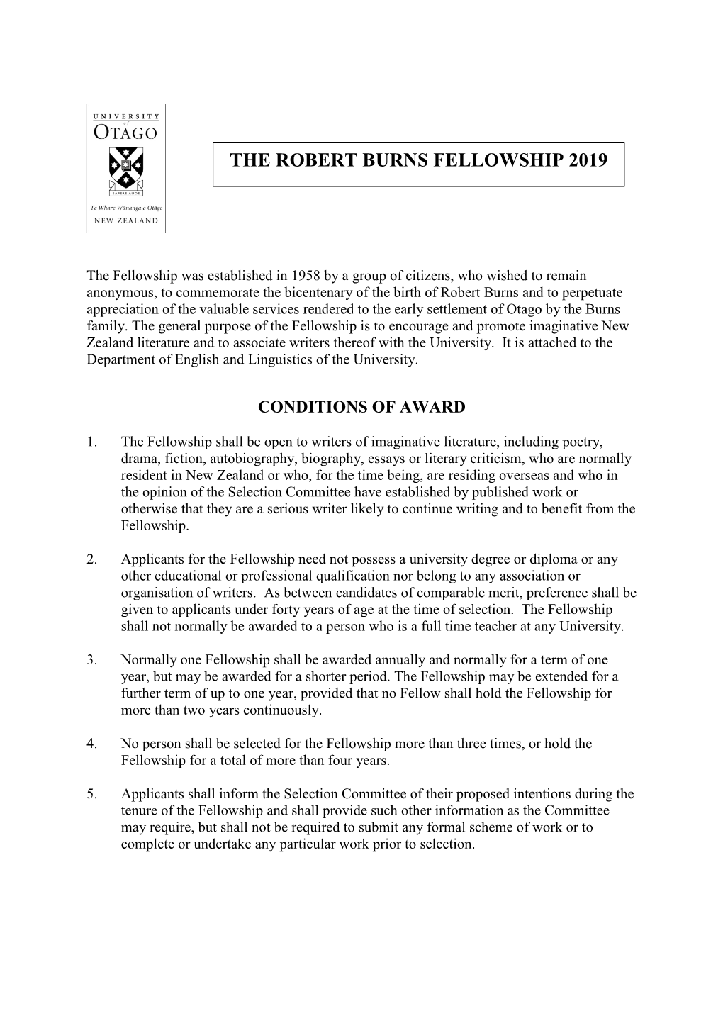 The Robert Burns Fellowship 2019