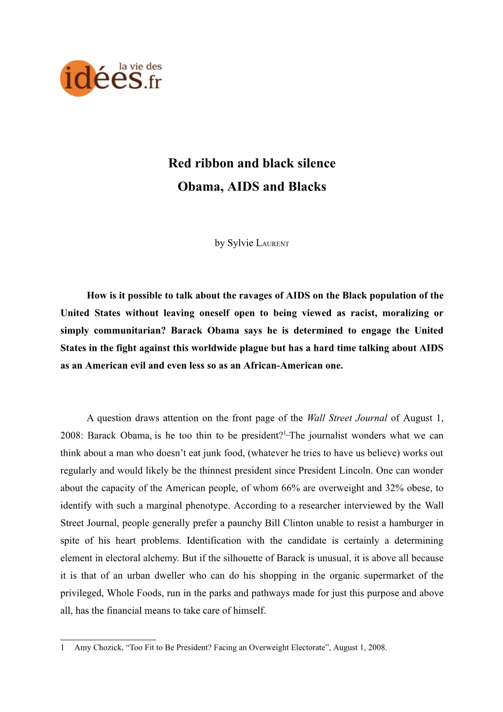 Red Ribbon and Black Silence Obama, AIDS and Blacks