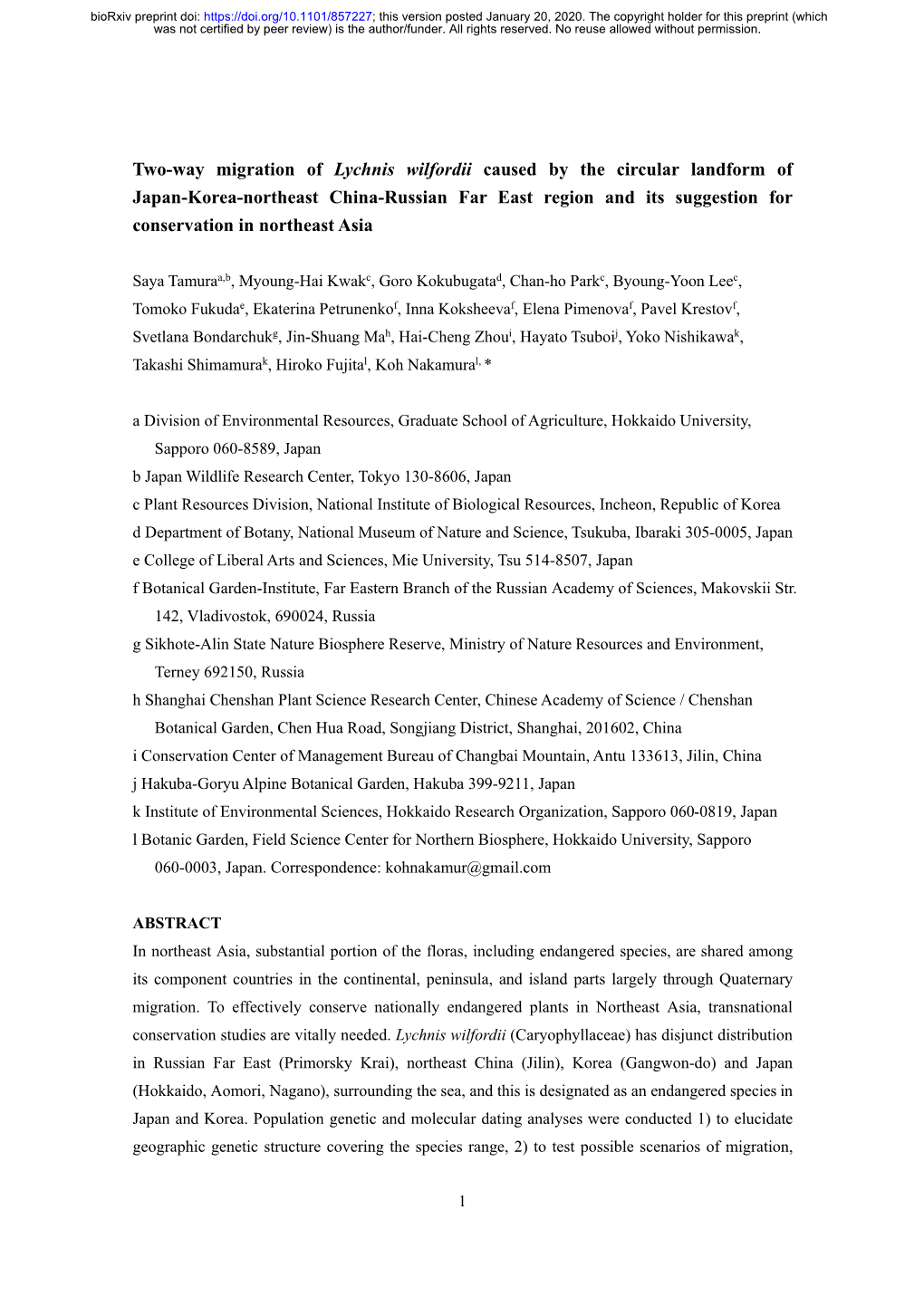 Two-Way Migration of Lychnis Wilfordii Caused by the Circular Landform Of